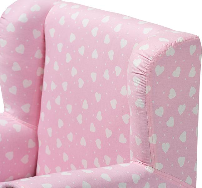 Wholesale Interiors Accent Chairs - Selina Modern and Contemporary Pink and White Heart Patterned Fabric Upholstered Kids