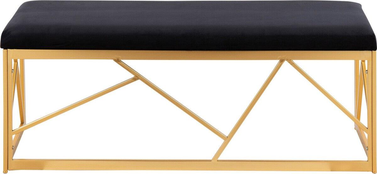 Lumisource Benches - Folia Glam Metal Bench In Gold Steel & Black Velvet