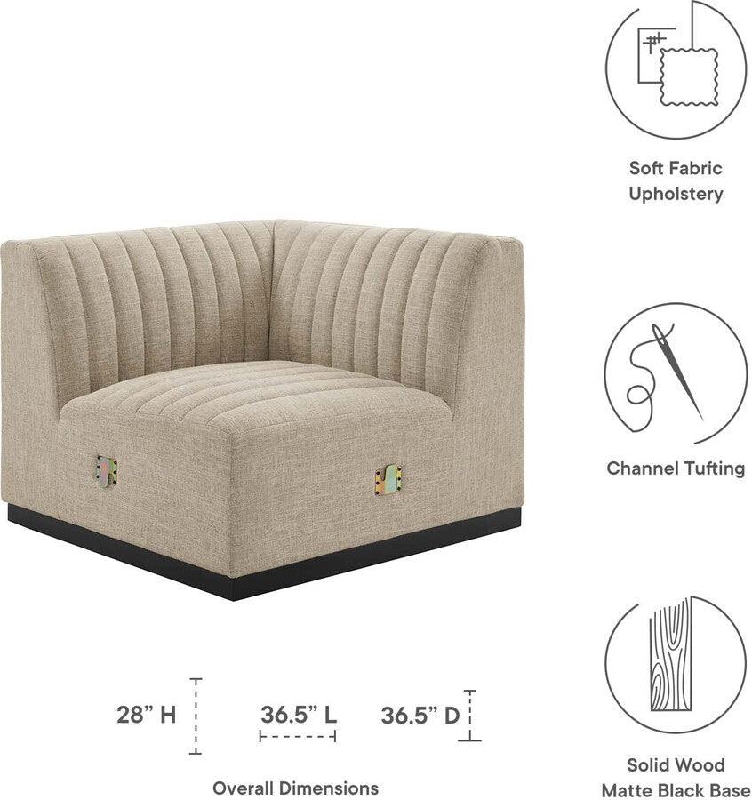 Modway Accent Chairs - Conjure Channel Tufted Upholstered Fabric Left Corner Chair Black Beige