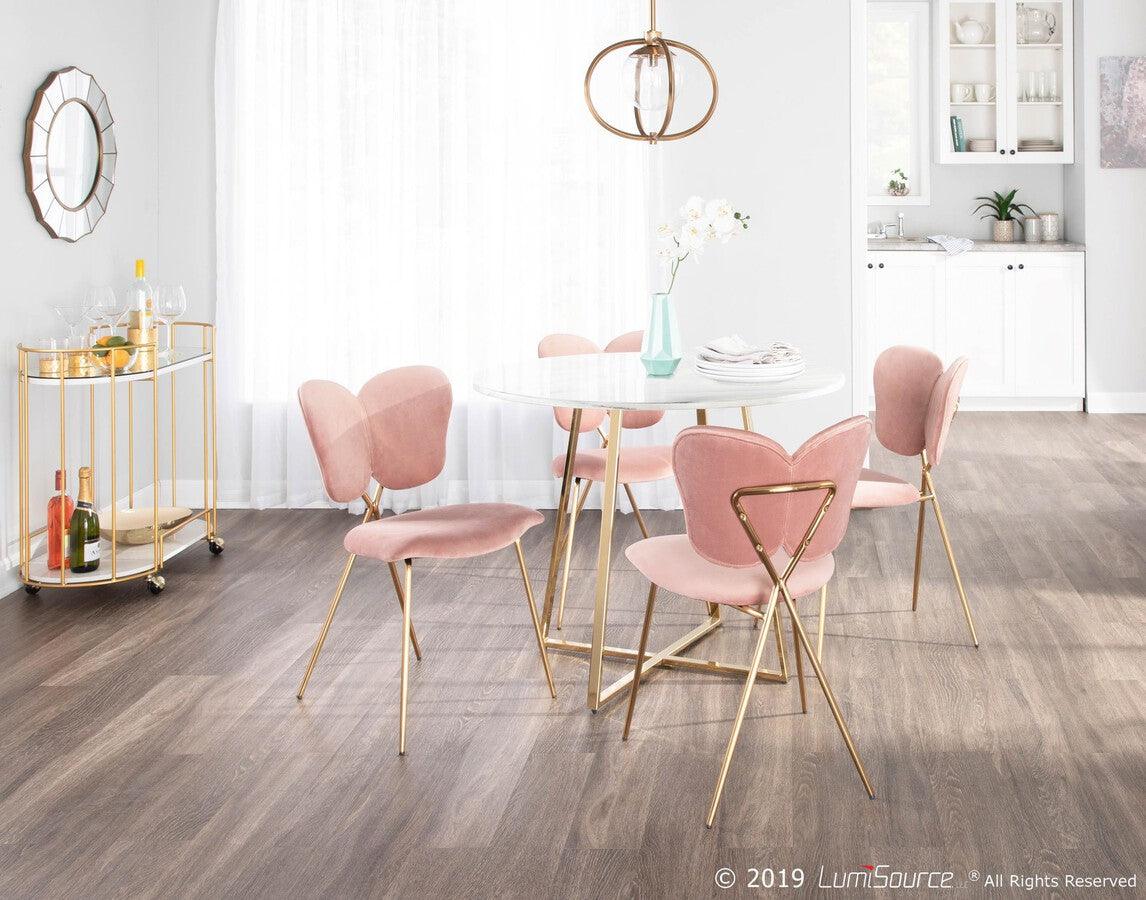 Lumisource Dining Chairs - Madeline Contemporary/Glam Chair in Gold Metal & Blush Pink Velvet - Set of 2