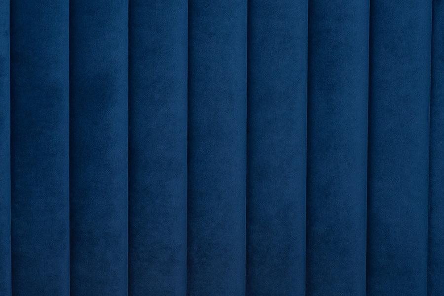 Wholesale Interiors Beds - Serrano Glam and Luxe Navy Blue Velvet Fabric Upholstered and Gold Metal King Size Platform Bed