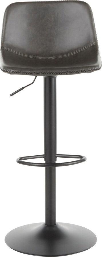 Lumisource Barstools - Duke Industrial Adjustable Barstool in Black Metal and Grey Faux Leather - Set of 2