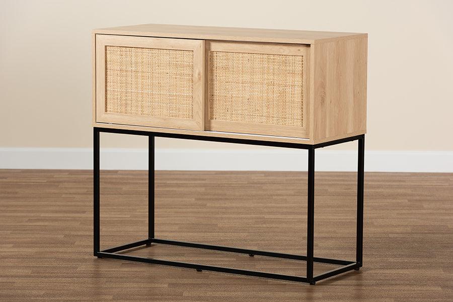 Wholesale Interiors Buffets & Cabinets - Amelia Mid-Century Modern Natural Brown Finished Wood and Natural Rattan Sideboard Buffet