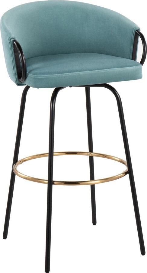 Lumisource Barstools - Claire /Glam Barstool In Black Metal & Light Blue Velvet With Gold Metal Footrest (Set of 2)