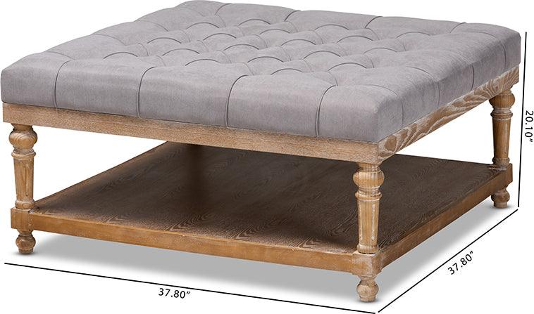 Wholesale Interiors Ottomans & Stools - Kelly Modern and Rustic Grey Linen Fabric and Greywashed Wood Cocktail Ottoman