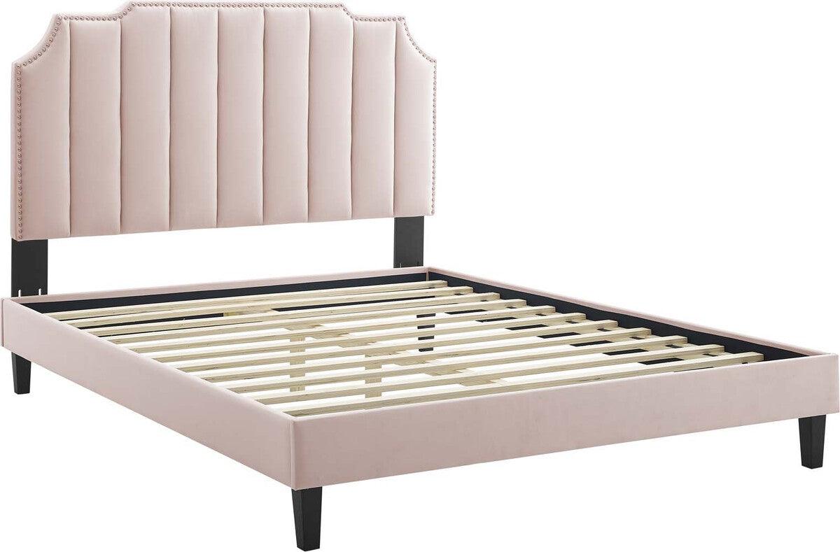 Modway Beds - Colette Full Performance Velvet Platform Bed Pink
