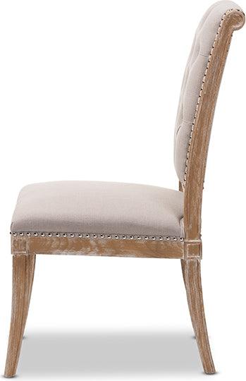 Wholesale Interiors Dining Chairs - Charmant French Provincial Beige Fabric Upholstered Weathered Oak Finished Wood Dining Chair