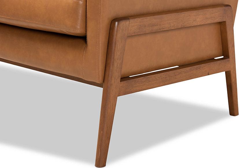 Wholesale Interiors Accent Chairs - Perris Mid-Century Modern Tan Faux Leather Upholstered and Walnut Brown Finished Wood