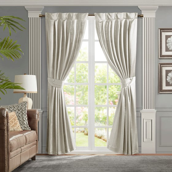 Olliix.com Curtains - Pleat Curtain Panel with Tieback (Single) White