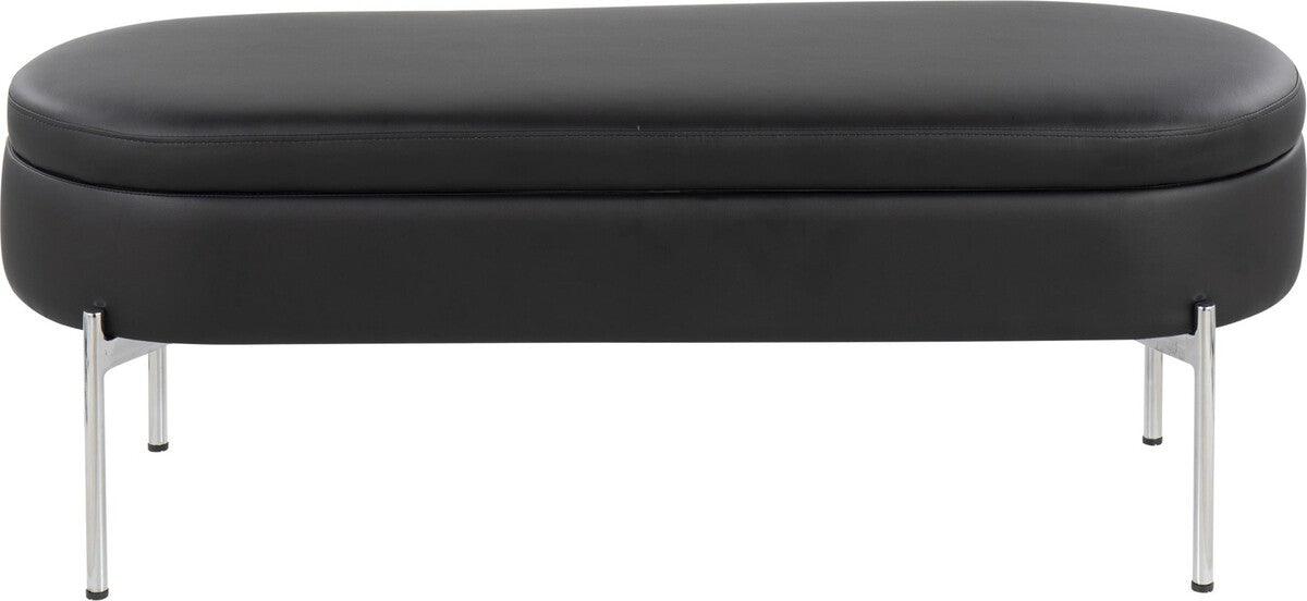 Lumisource Benches - Chloe Contemporary/Glam Storage Bench In Chrome Metal & Black Faux Leather