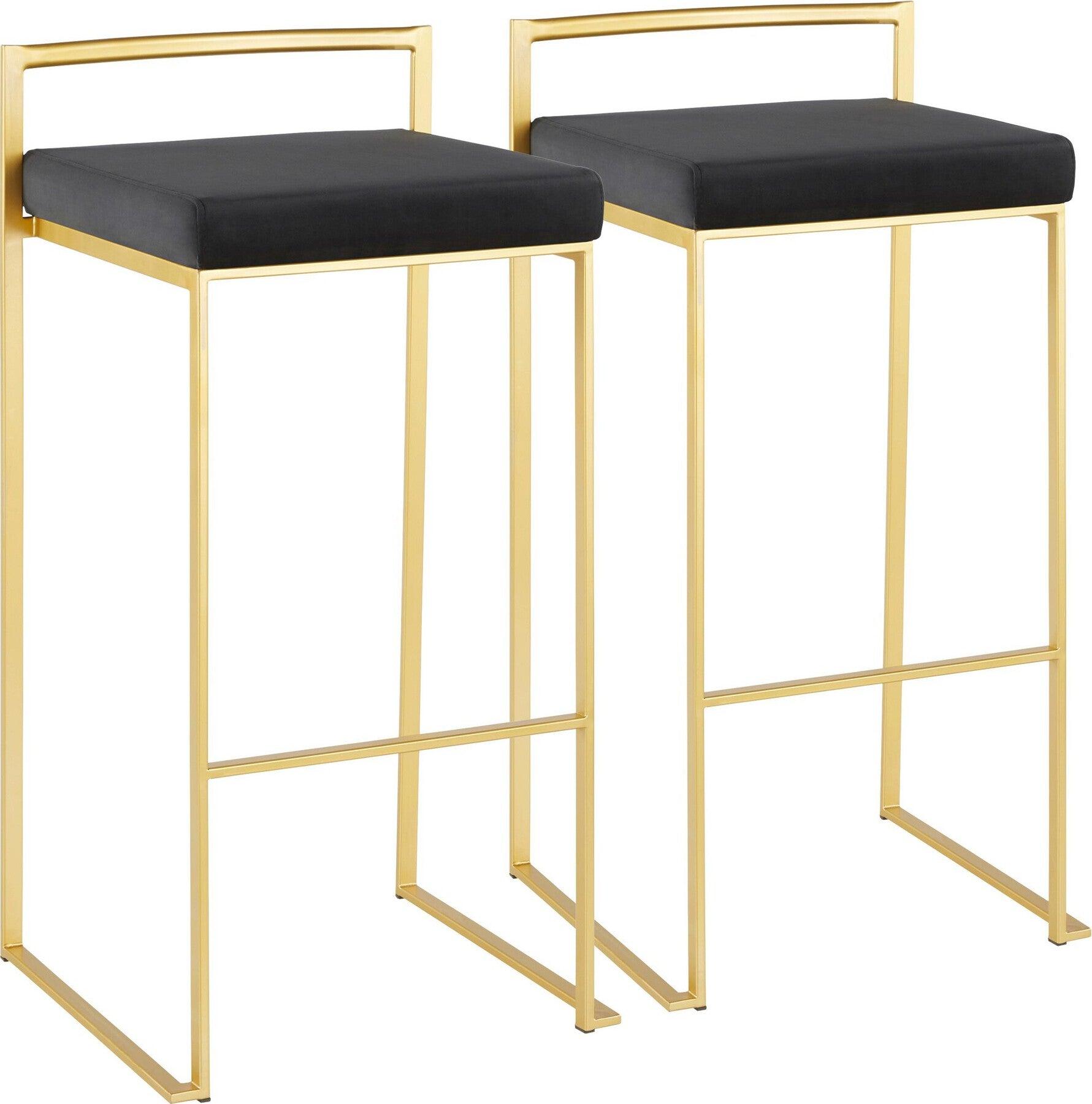 Lumisource Barstools - Fuji Contemporary Barstool in Gold with Black Velvet Cushion (Set of 2)