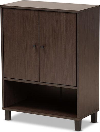 Wholesale Interiors Shoe Storage - Rossin Dark Brown Finished Wood 2-Door Entryway Shoe Storage Cabinet with Bottom Shelf