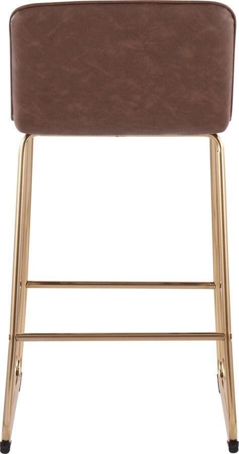 Lumisource Barstools - Casper Fixed-Height Contemporary Counter Stool in Gold Metal and Espresso Faux Leather - Set of 2