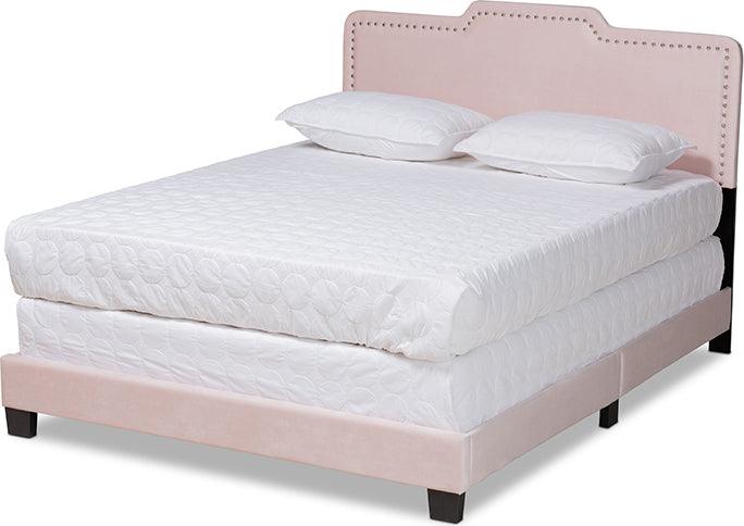 Wholesale Interiors Beds - Benjen Modern and Contemporary Glam Light Pink Velvet Fabric Upholstered Queen Size Panel Bed