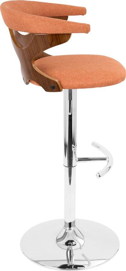 Lumisource Barstools - Gardenia Adjustable Barstool With Swivel In Chrome, Walnut Wood & Orange Fabric (Set of 2)