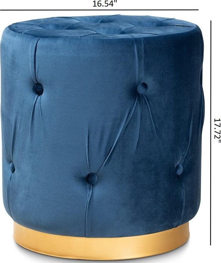 Wholesale Interiors Ottomans & Stools - Rummer Upholstered Ottoman Navy Blue And Gold