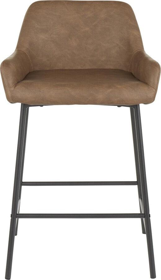 Lumisource Barstools - Daniella Industrial Counter Stool in Black Metal and Espresso Faux Leather - Set of 2