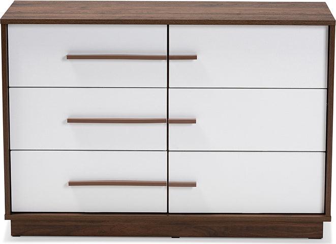 Wholesale Interiors Dressers - Mette Mid-Century Modern Two-Tone White and Walnut Finished 6-Drawer Wood Dresser
