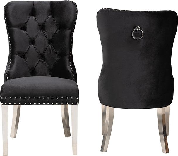 Wholesale Interiors Dining Chairs - Honora Contemporary Glam and Luxe Black Velvet Fabric and Silver Metal 2-Piece Dining Chair Set