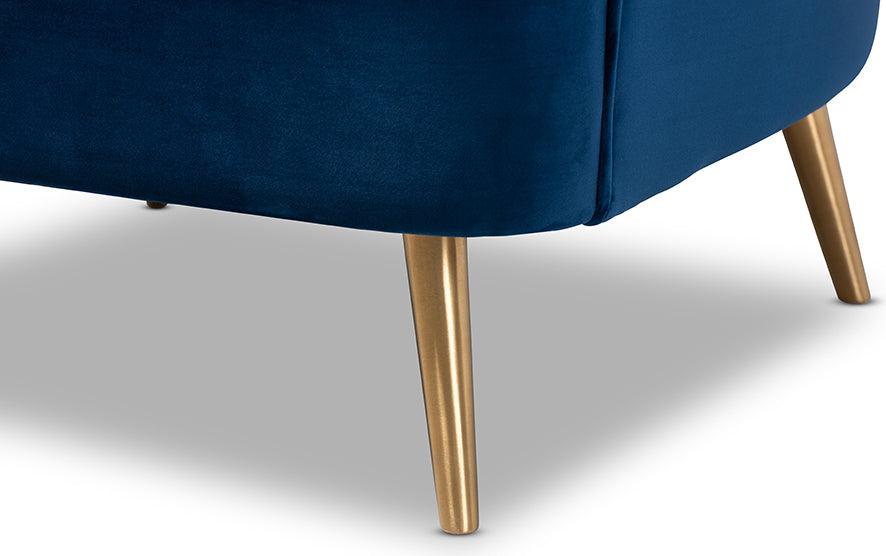 Wholesale Interiors Accent Chairs - Emeline Glam and Luxe Blue Velvet Brushed Gold Accent Chair