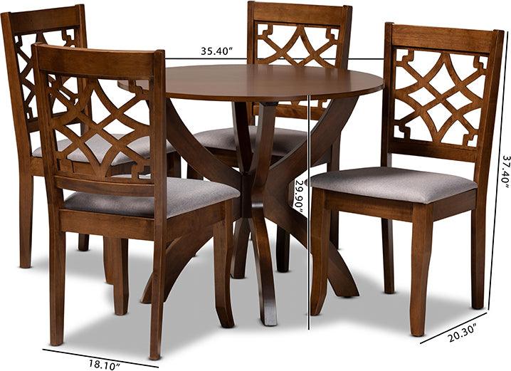 Wholesale Interiors Dining Sets - Sandra Grey Fabric Upholstered and Walnut Brown Finished Wood 5-Piece Dining Set