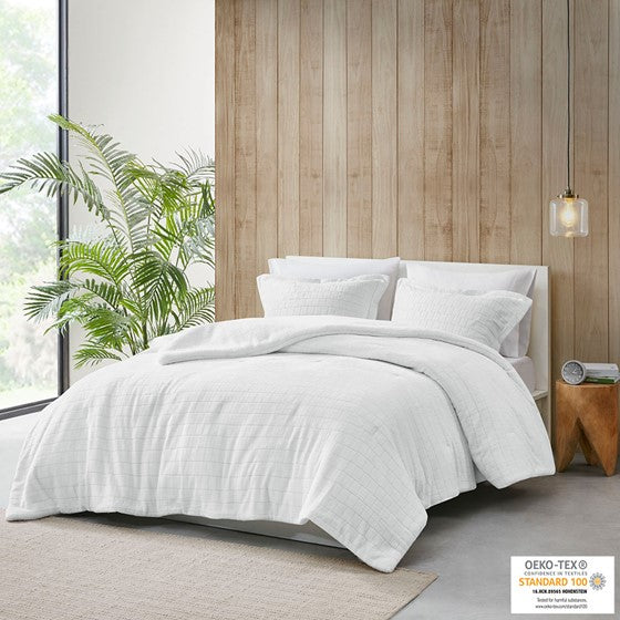 Olliix.com Comforters & Blankets - Plush to Sherpa Comforter Set Ivory Cal King