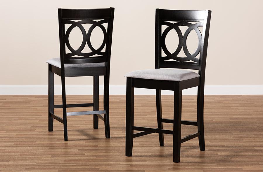 Wholesale Interiors Barstools - Lenoir Gray Fabric Upholstered Espresso Brown Finished Wood Counter Height Pub Chair Set Of 2