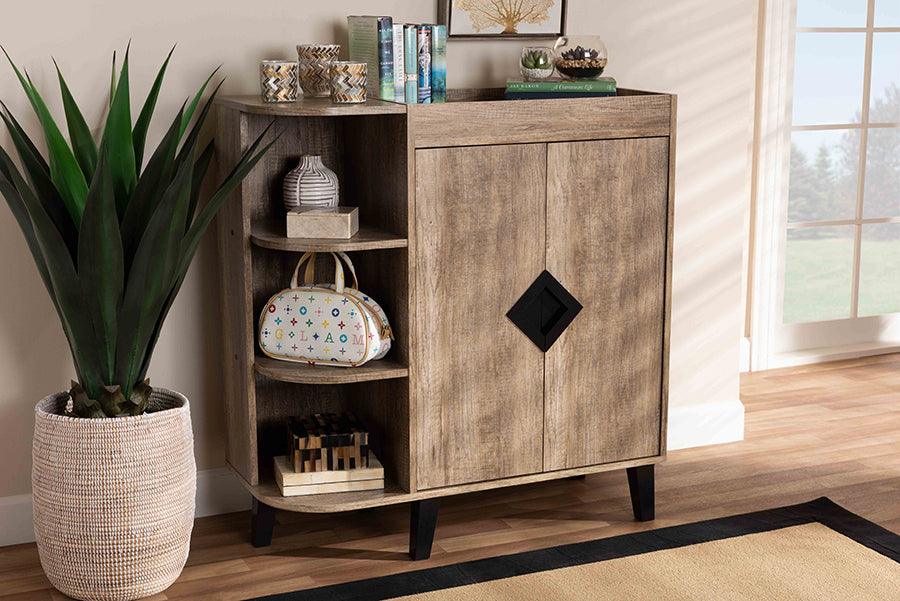 Wholesale Interiors Shoe Storage - Wales Contemporary Rustic Oak Wood 2-Door Shoe Storage Cabinet with Open Shelves