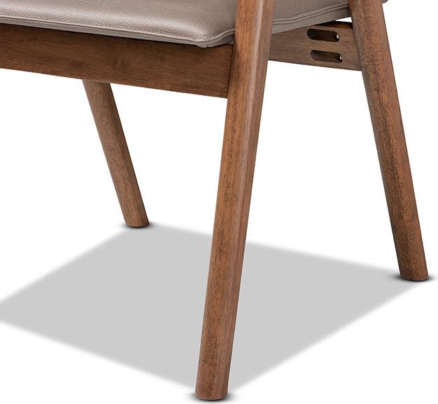 Wholesale Interiors Dining Chairs - Marcena Mid-Century Modern Grey Leather and Brown Wood 2-Piece Dining Chair Set