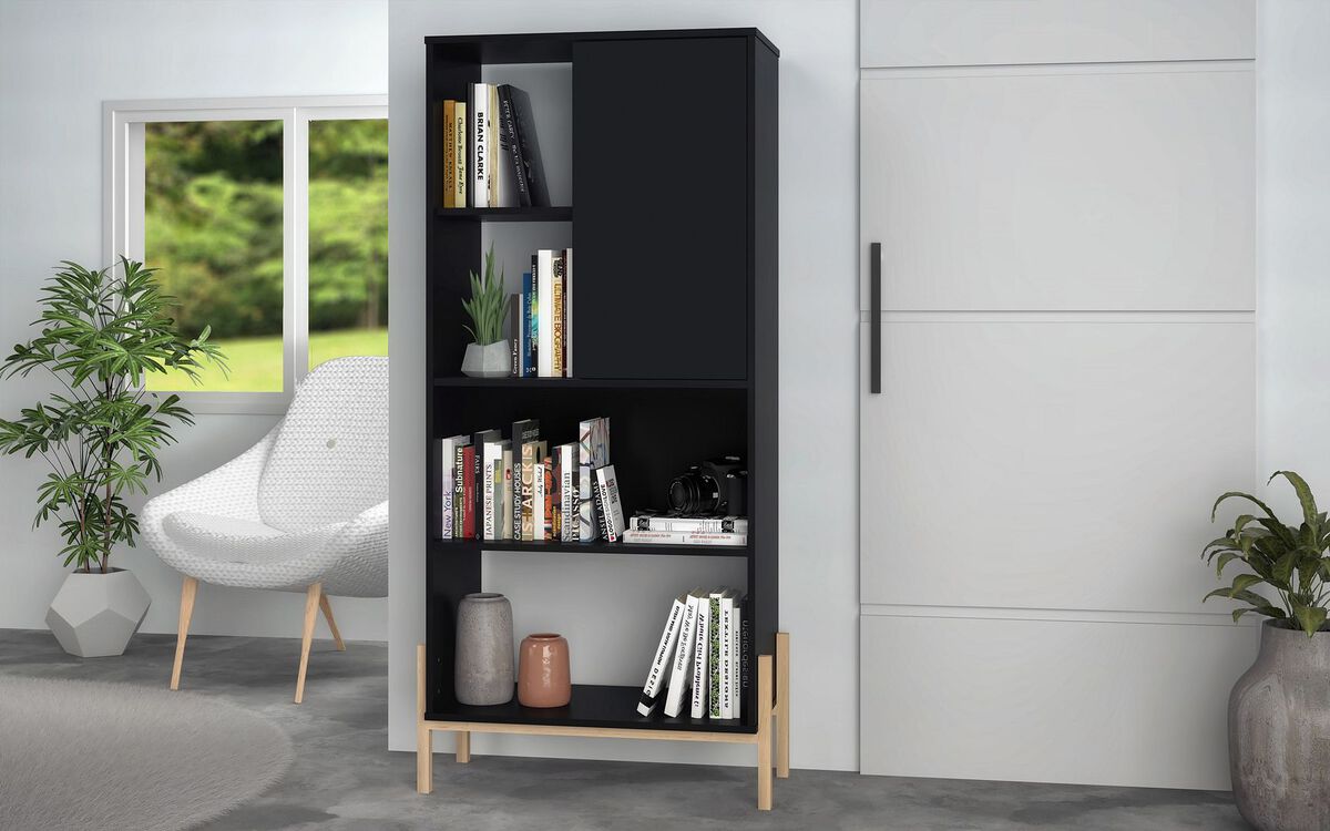 Manhattan Comfort Bookcases & Display Units - Bowery Bookcase with 5 Shelves in Black and Oak