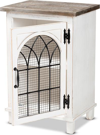 Wholesale Interiors Side & End Tables - Faron Farmhouse Two-Tone Distressed White and Oak Brown Finished Wood 1-Door End Table