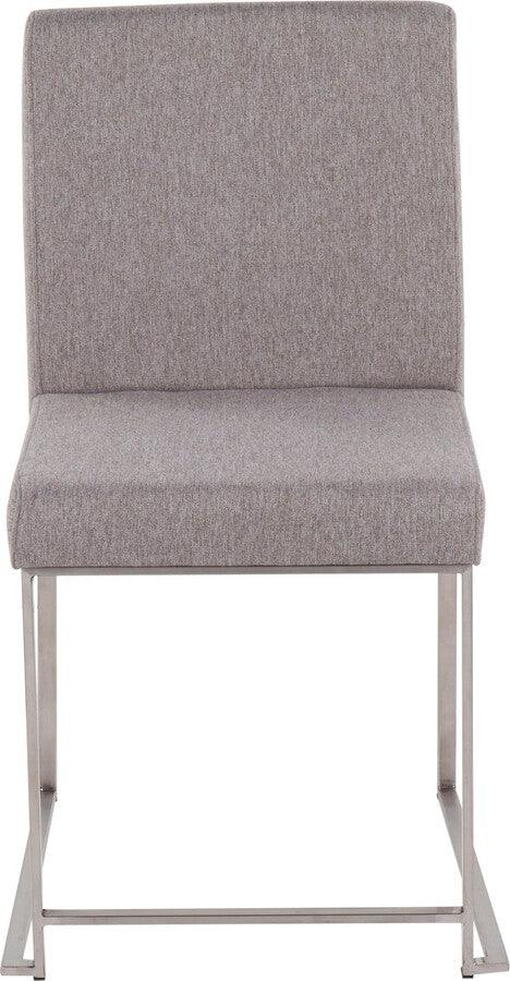 Lumisource Dining Chairs - High Back Fuji Contemporary Dining Chair In Brushed Stainless Steel & Light Grey Fabric (Set of 2)