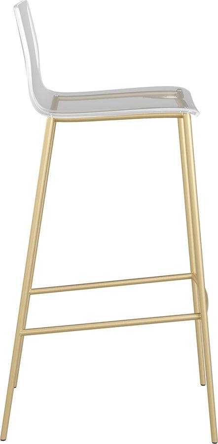 Euro Style Barstools - Cilla Bar Stool in Clear with Matte Brushed Gold Legs - Set of 2