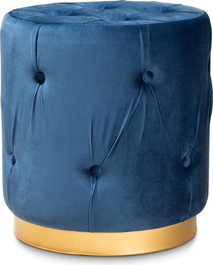 Wholesale Interiors Ottomans & Stools - Rummer Upholstered Ottoman Navy Blue And Gold