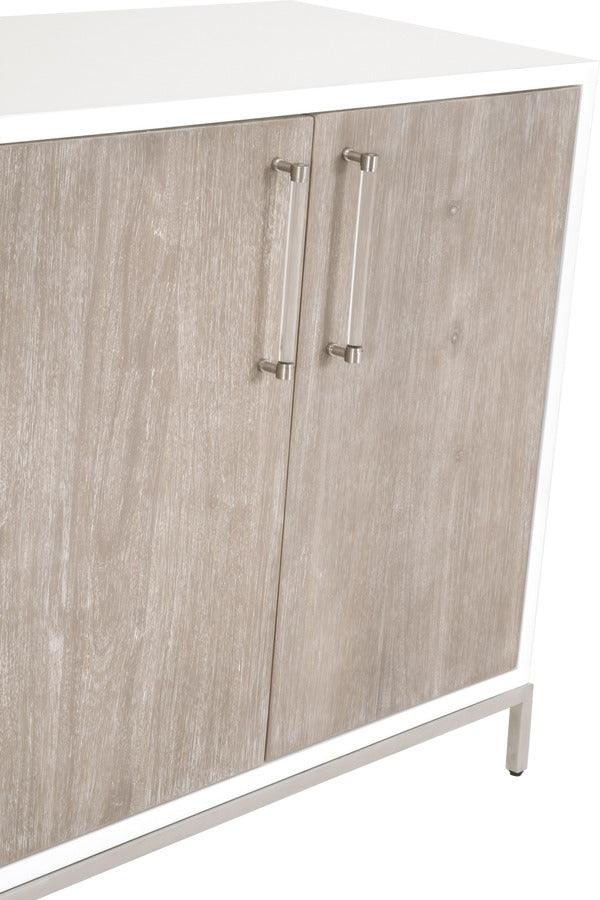 Essentials For Living TV & Media Units - Nouveau Media Sideboard Gray Natural Gray Acacia, Matte White, Brushed Stainless Steel