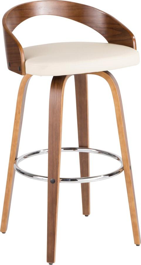 Lumisource Barstools - Grotto Mid-Century Modern Barstool in Walnut and Cream Faux Leather - Set of 2