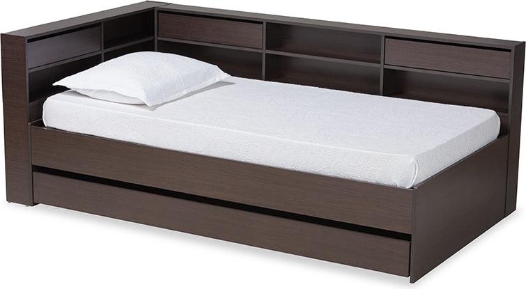 Wholesale Interiors Beds - Faraday Dark Brown Finished Wood Twin Size Platform Storage Corner Bed