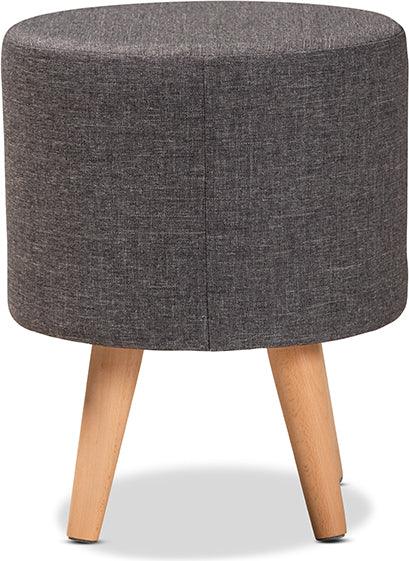 Wholesale Interiors Ottomans & Stools - Rocco Modern Transitional Dark Grey Fabric and Brown Wood 1-Drawer Ottoman Stool