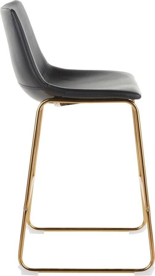 Lumisource Barstools - Duke Contemporary Counter Stool in Gold Metal and Black Faux Leather - Set of 2