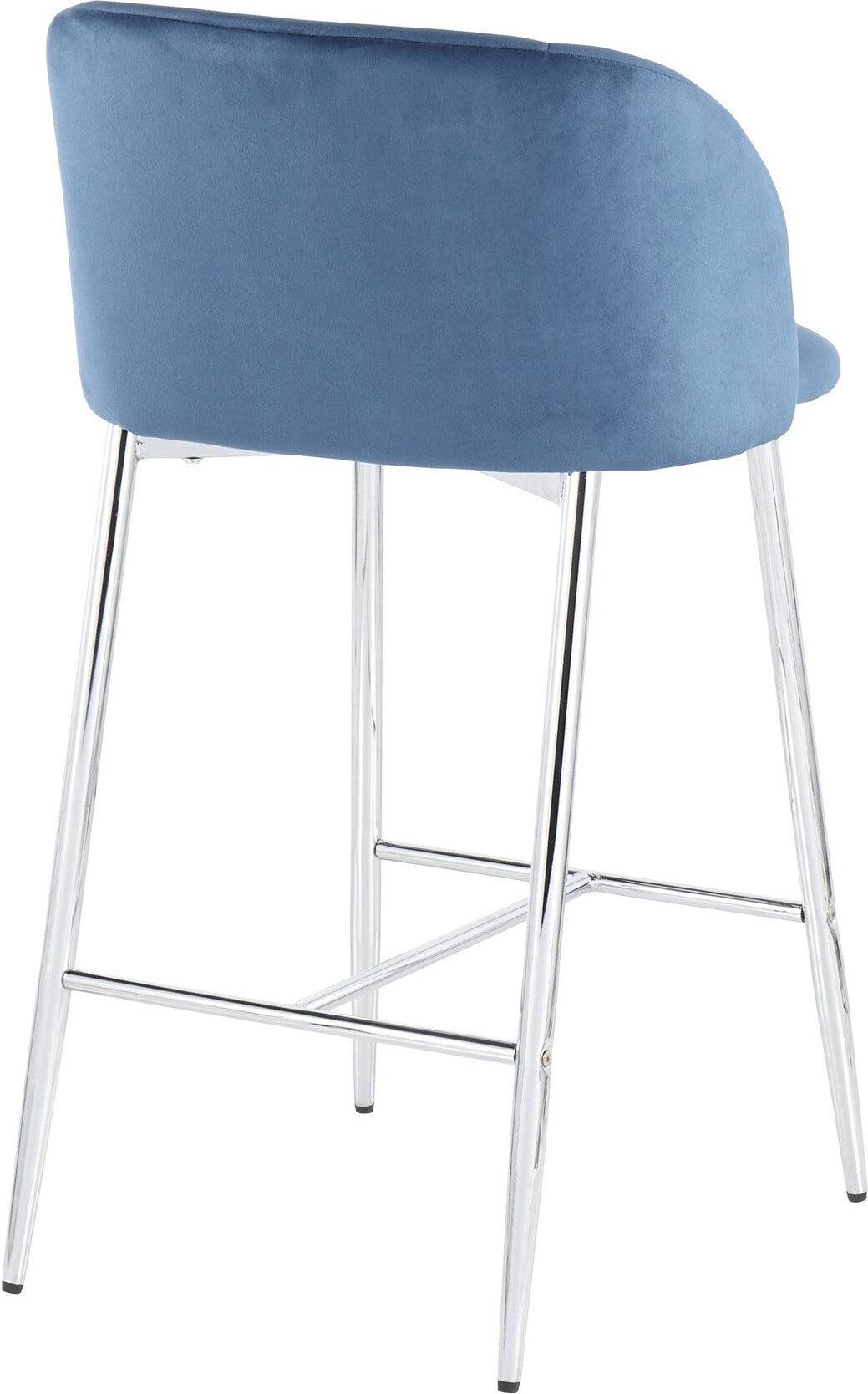 Lumisource Barstools - Fran Counter Stool Chrome & Blue (Set of 2)