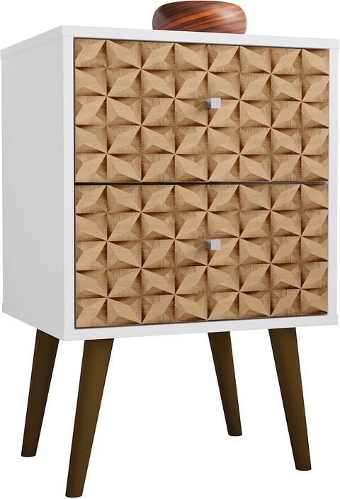 Manhattan Comfort Nightstands & Side Tables - Liberty Nightstand 2.0 in White and 3D Brown Prints