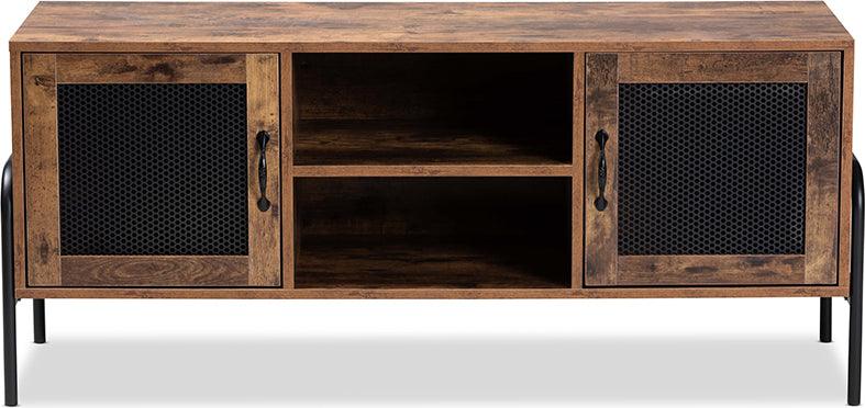 Wholesale Interiors TV & Media Units - Valeska Modern Industrial Walnut Brown Finished Wood and Black Metal 2-Door TV Stand