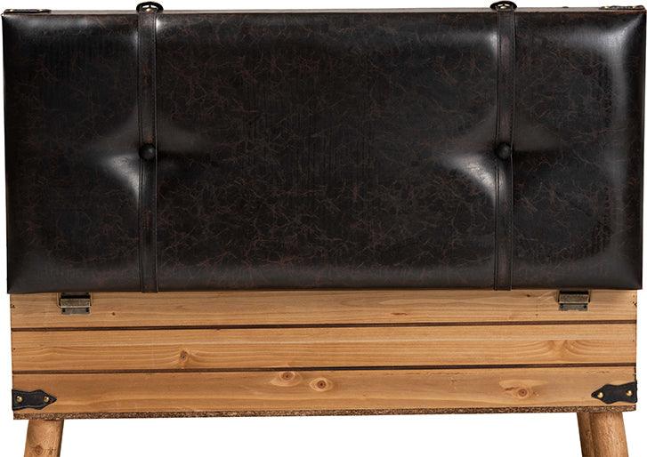 Wholesale Interiors Ottomans & Stools - Amena Rustic Dark Brown PU Leather Upholstered and Oak Finished Wood Large Storage Ottoman