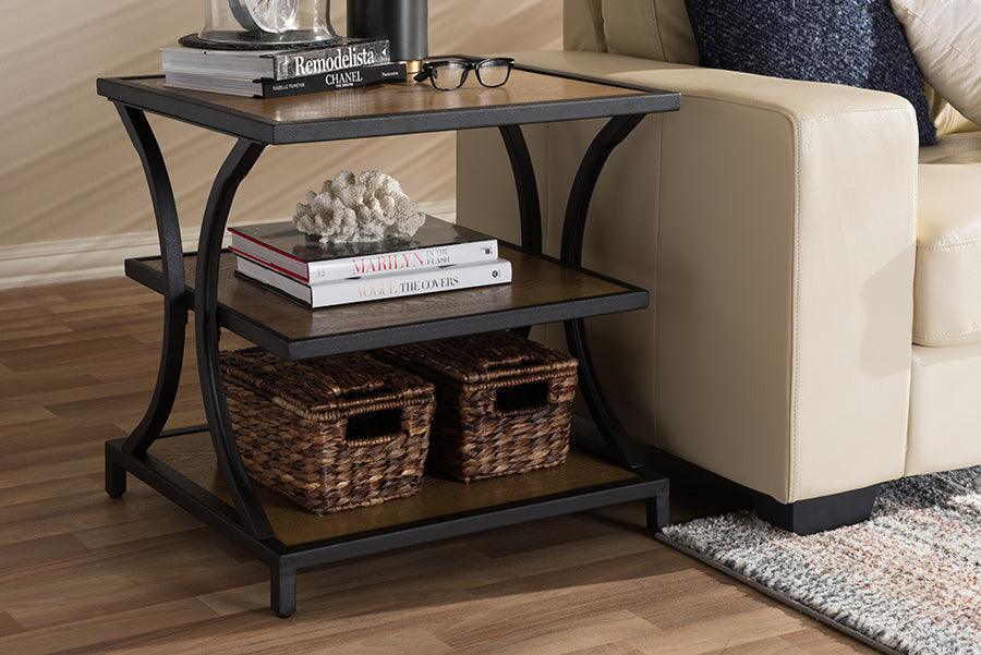 Wholesale Interiors Side & End Tables - Lancashire Style Oak Brown Finished Wood & Black Finished Metal End Table