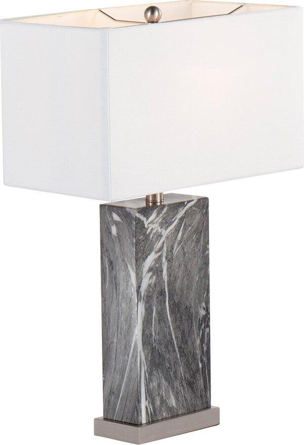 Lumisource Table Lamps - Cory Contemporary Table Lamp In Black Marble & Stainless Steel With White Linen Shade