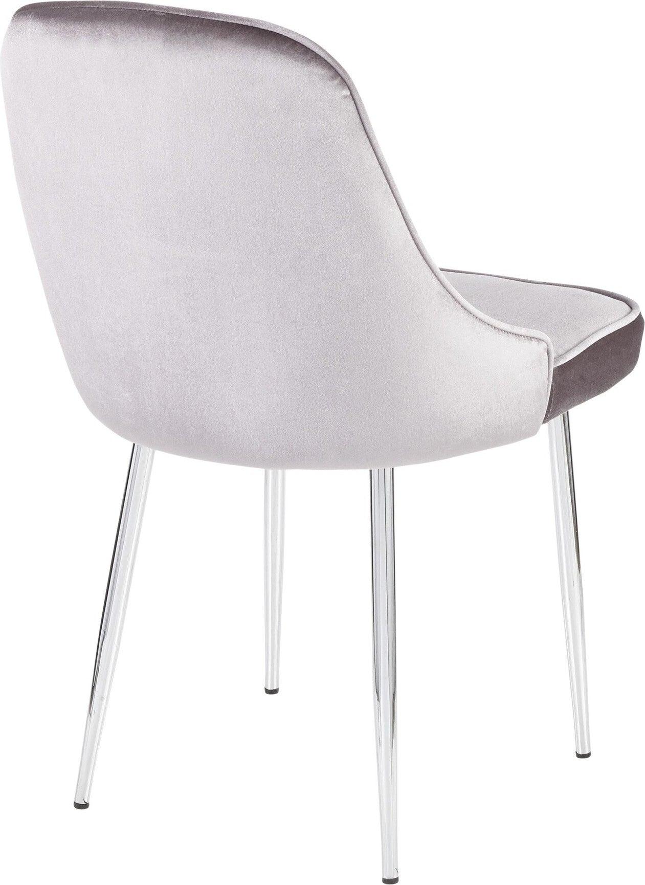 Lumisource Dining Chairs - Marcel Contemporary Dining Chair with Chrome Frame and Silver Velvet Fabric (Set of 2)