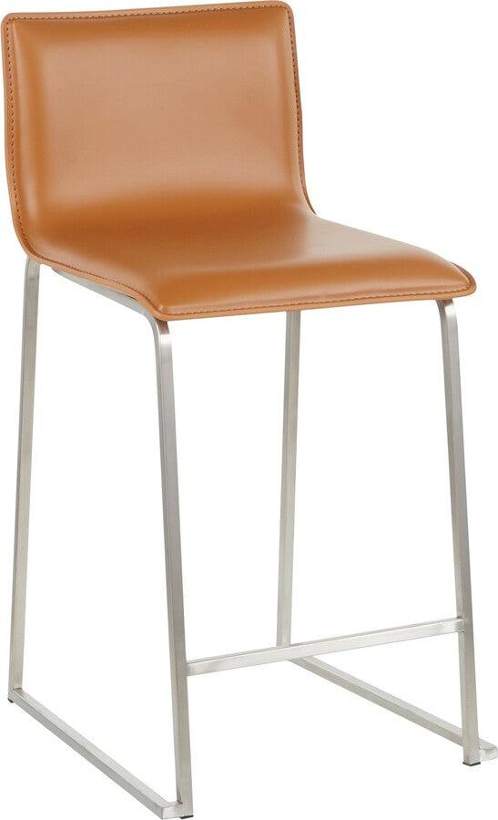 Lumisource Barstools - Mara 26" Contemporary Counter Stool in Brushed Stainless Steel, and Camel Faux Leather - Set of 2