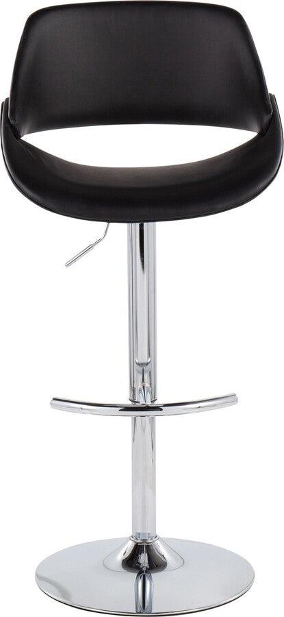 Lumisource Barstools - Fabrico Adjustable Bar Stool In Chrome With Rounded T Footrest & Black Faux Leather (Set of 2)