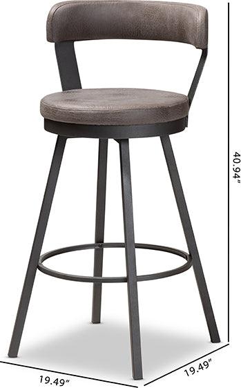 Wholesale Interiors Barstools - Arcene Rustic and Industrial Antique Grey Fabric 2-Piece Swivel Bar Stool Set