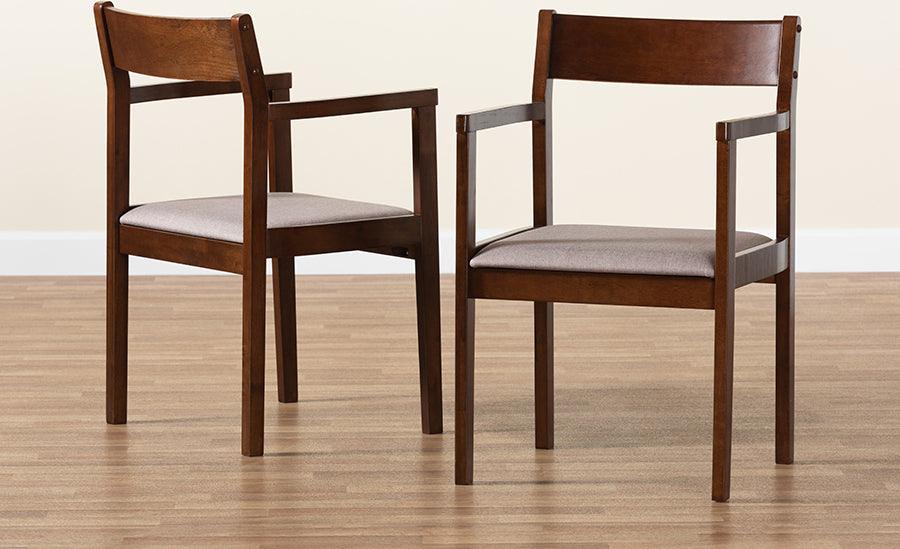 Wholesale Interiors Dining Chairs - Helene Mid-Century Warm Grey Fabric and Dark Brown Finished Wood 2-Piece Dining Chair Set